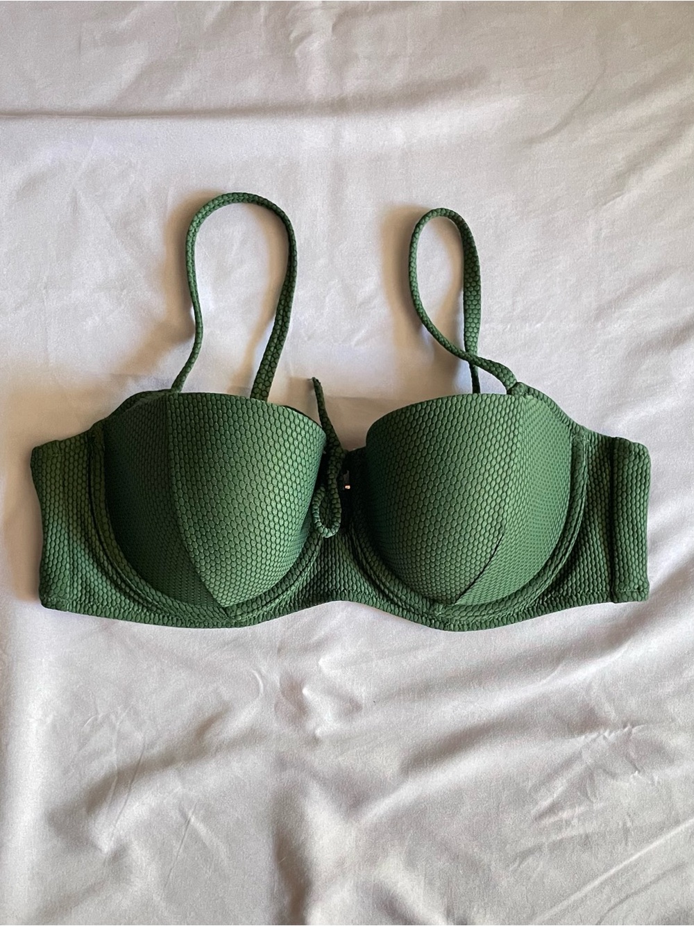 Shade & Shore Dark Green Textured Scales Push Up Bikini Top 34B
